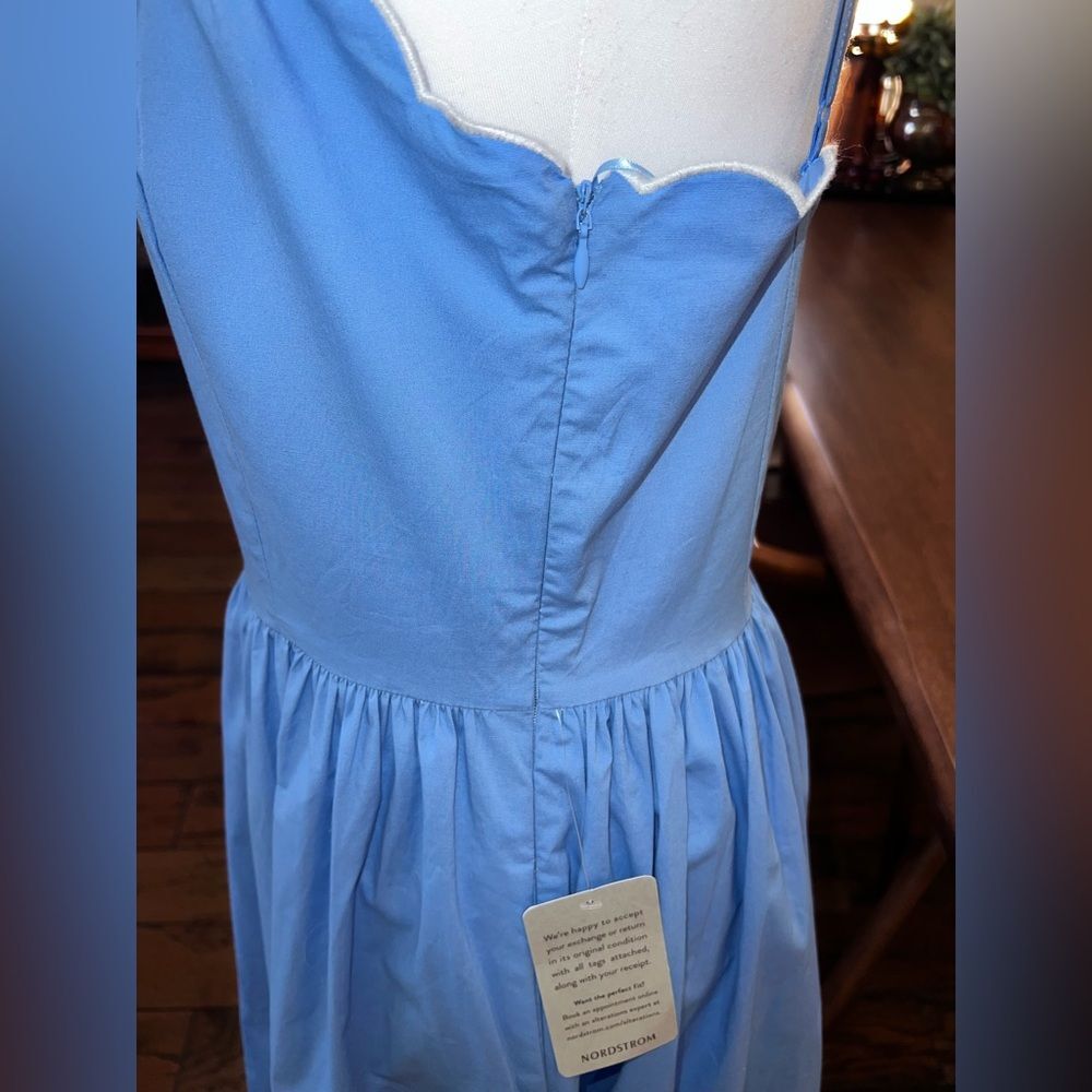 Charles Henry Blue Scallop Trim Poplin Midi Sundress Pockets Fit Flare L NWT - Picture 12 of 14